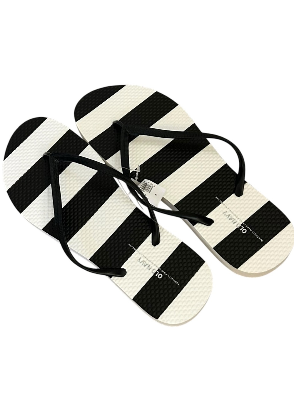 NEW Black & White Old Navy Flip Flops Stripe Design Women’s Size 9 Fit!